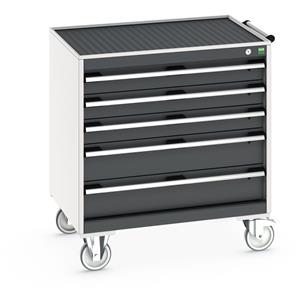 Bott Cubio 5 Drawer Mobile Cabinet with external dimensions of 800mm wide x 650mm deep  x 885mm high. Each drawer has a 50kg U.D.L. capacity with 100% extension and the unit also features drawer blocking and safety interlocks.... Bott Mobile Storage 800 x 650